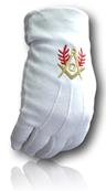 Gants Blancs 3 Griffes Équerre Compas "G" Dore Acacia Rouge